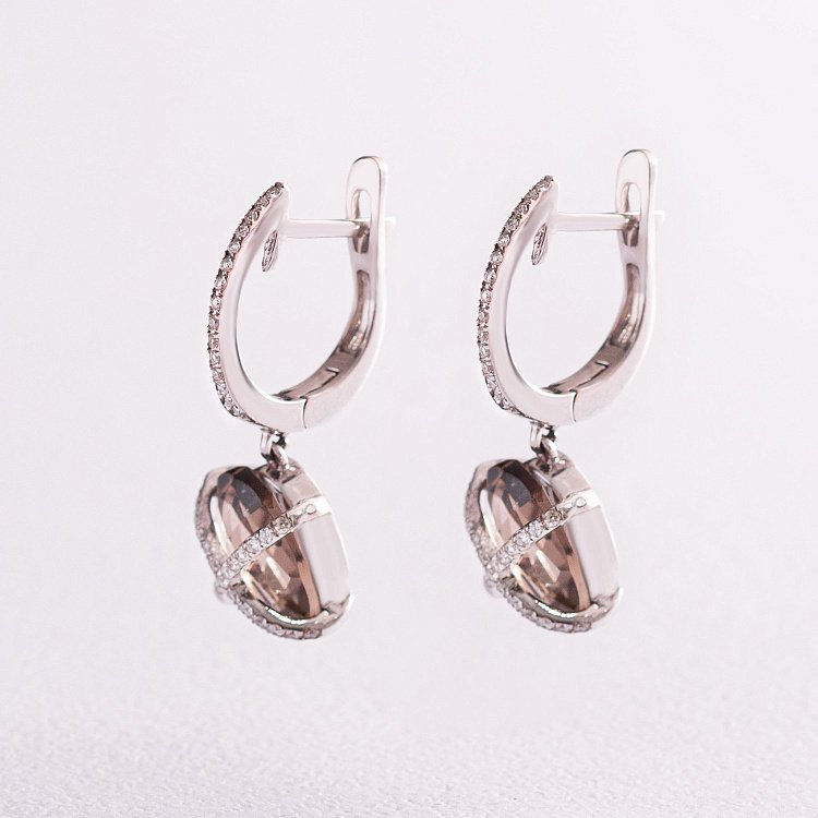 Золотые серьги с дымчатым топазом и бриллиантами C01085E от ювелирного магазина Оникс