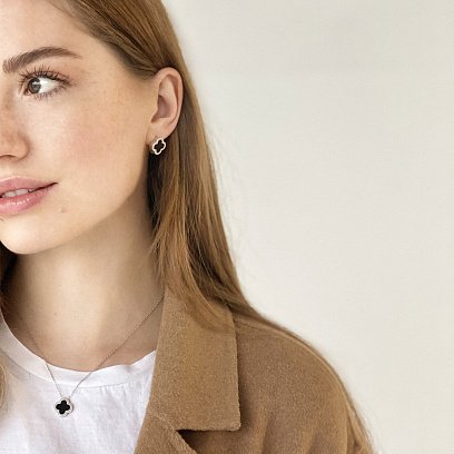 Кольє "Конюшина" в білому золоті (онікс) кол01692 №3