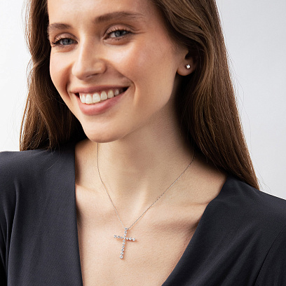 Хрестик у білому золоті з діамантами пб0386nl №5