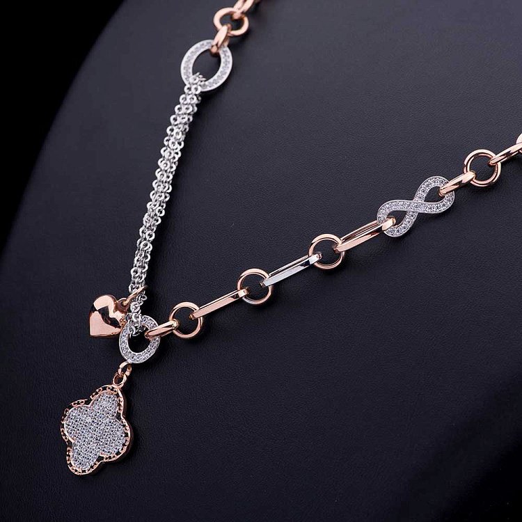 Золоте кольє "Конюшина" з фіанітами кол00897 від ювелірного магазину Онікс - 1