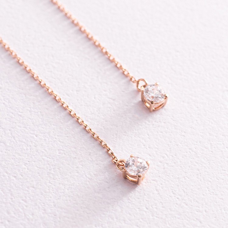 Золотые серьги - протяжки с фианитами с07597 от ювелирного магазина Оникс - 2