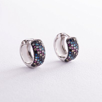 Серебряные серьги - кольца "Океан" с фианитами 122148