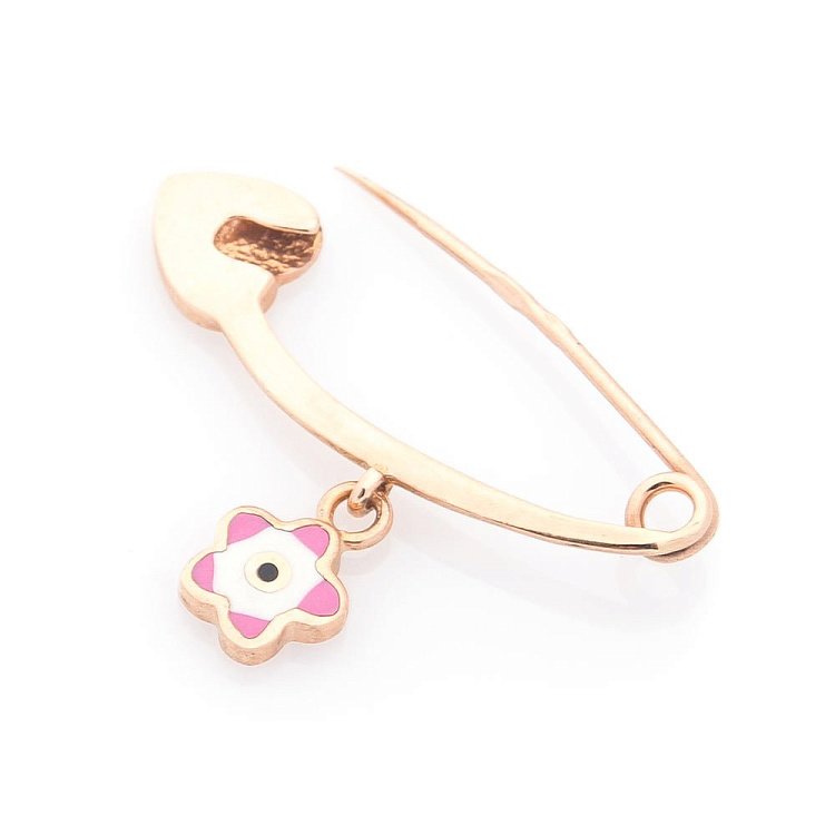 Золотая детская булавка "Цветочек" с эмалью зак00104цр от ювелирного магазина Оникс - 1