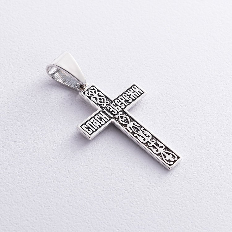 Серебряный крест "Распятие. Спаси и Сохрани" (на укр. языке) кду-10 от ювелирного магазина Оникс - 6