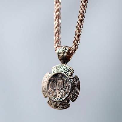 Золотая ладанка "Троица. Божия Матерь "Знамение" п02642 №3