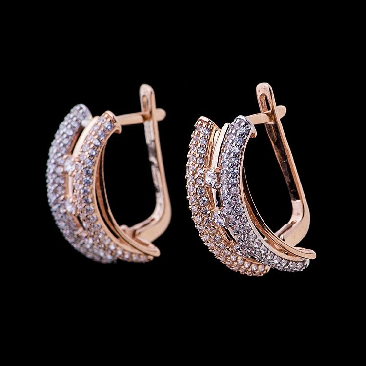 Золоті сережки з розсипом фіанітів с04521 від ювелірного магазину Онікс - 1