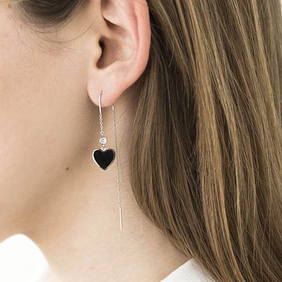 Серебряные серьги "Сердечки" (эмаль, фианиты) 122206 №2