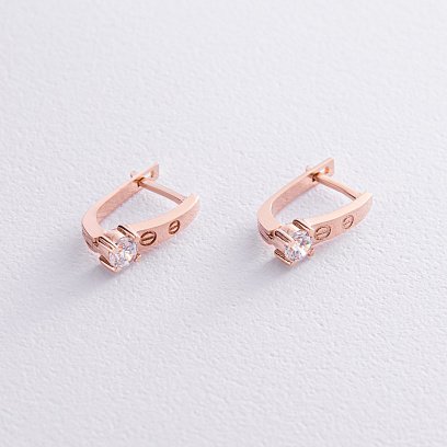 Золотые серьги "Love" с фианитами с07605 №3