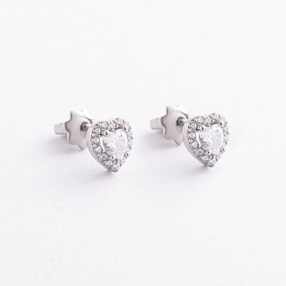 Серебряные серьги - пусеты "Сердечки" с фианитами 902-01584 №3