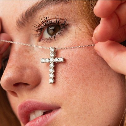 Хрестик у білому золоті з діамантами пб0286nl №2