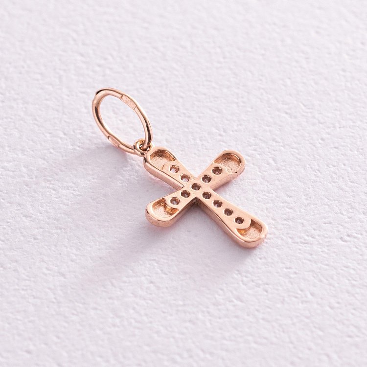 Золотий хрестик з білими фіанітами п03629 від ювелірного магазину Онікс - 2