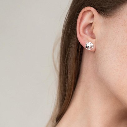 Сережки - пусети "Древо життя" в білому золоті с06985 №4