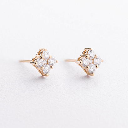 Сережки - пусети "Fleur" у жовтому золоті (діаманти) сб0690cha