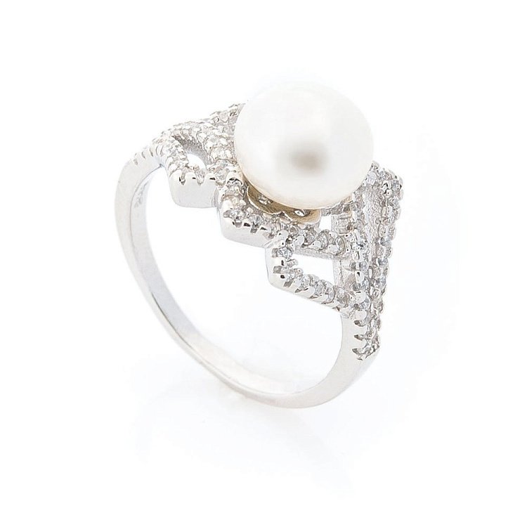 Срібний перстень з фіанітами і культ. прісн. перлами 111863 від ювелірного магазину Онікс