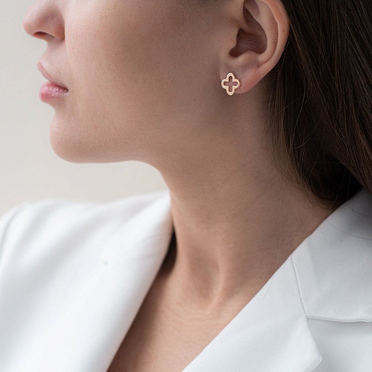 Сережки - пусети "Конюшина" в червоному золоті с06965 від ювелірного магазину Онікс - 5