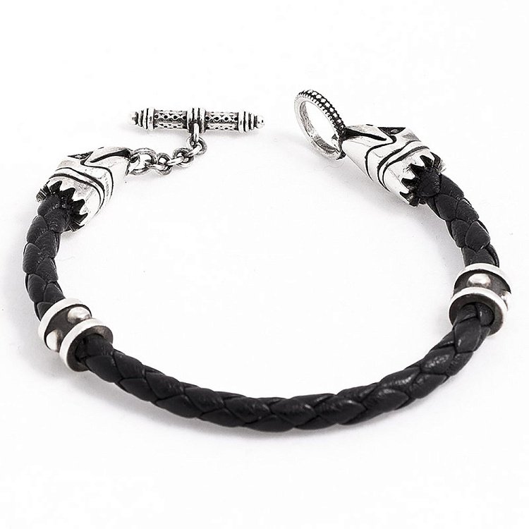 Шкіряний браслет Crixus з срібними вставками t20 від ювелірного магазину Онікс - 1