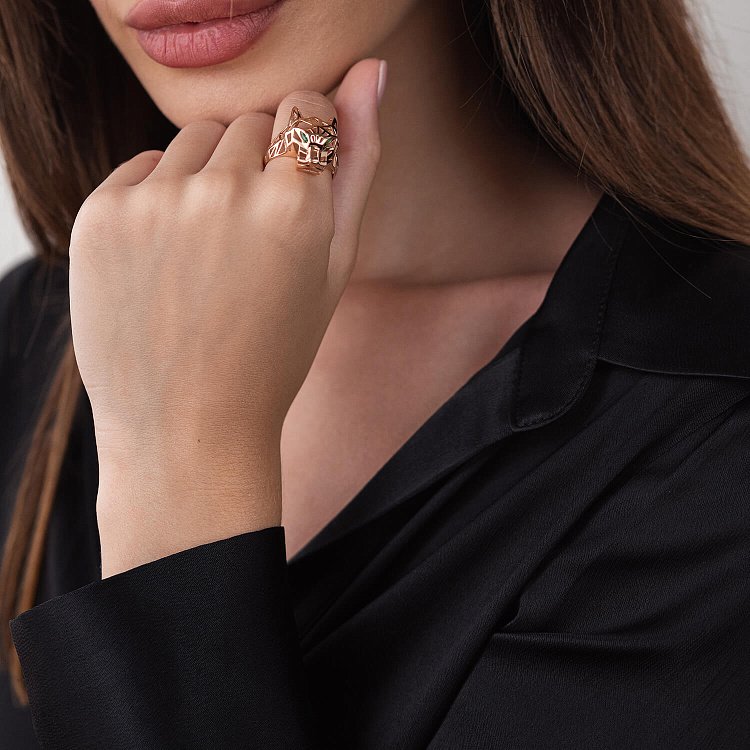 Кольцо "Пантера" в красном золоте (фианиты) к07036 от ювелирного магазина Оникс - 7