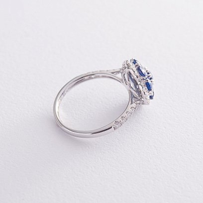 Золотое кольцо с синими сапфирами и бриллиантами R01757mi №3