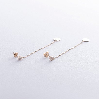 Золотые серьги "Монетки на цепочке" с фианитами с08709 №5