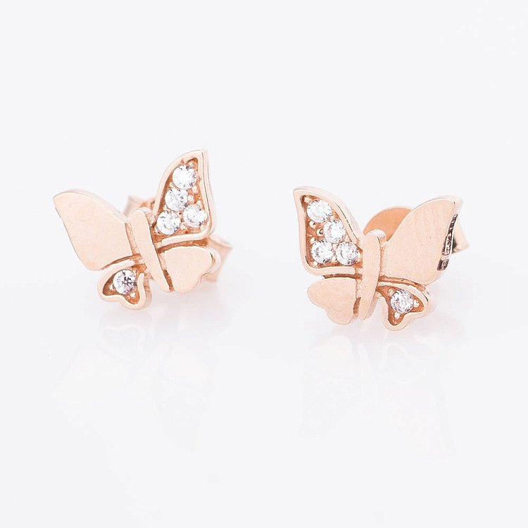 Золоті сережки-пусети "Метелики" з фіанітами с04789 від ювелірного магазину Онікс