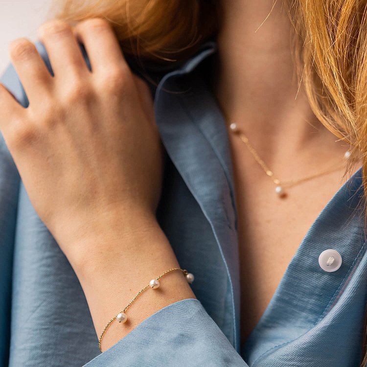 Браслет із перлами (жовте золото) б05262 від ювелірного магазину Онікс - 3