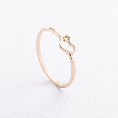 Кольцо "Сердечко" в желтом золоте (фианит) к08488