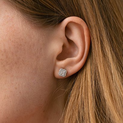 Золоті сережки - пусети "Конюшина" (діаманти) 333811121 №4