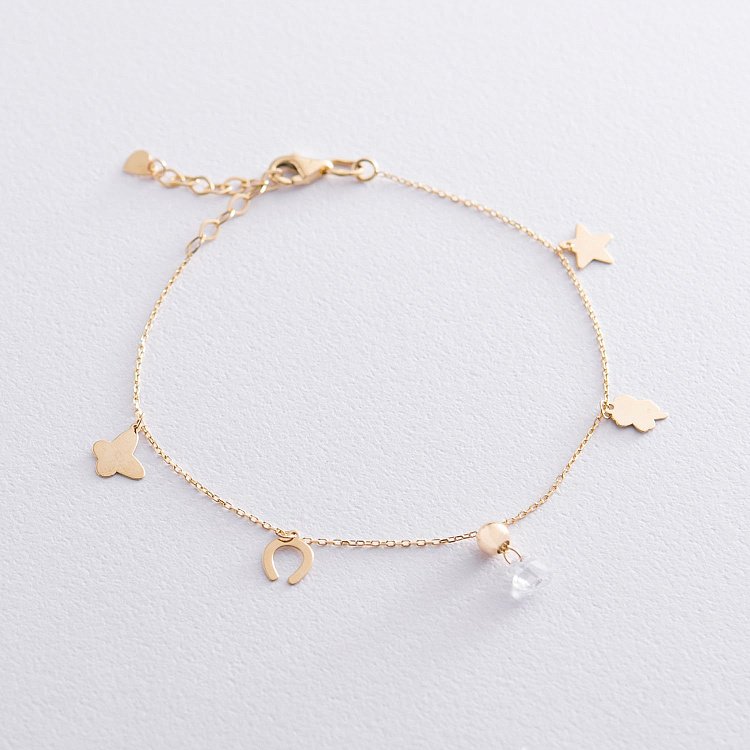 Золотой браслет с фианитом б04455 от ювелирного магазина Оникс