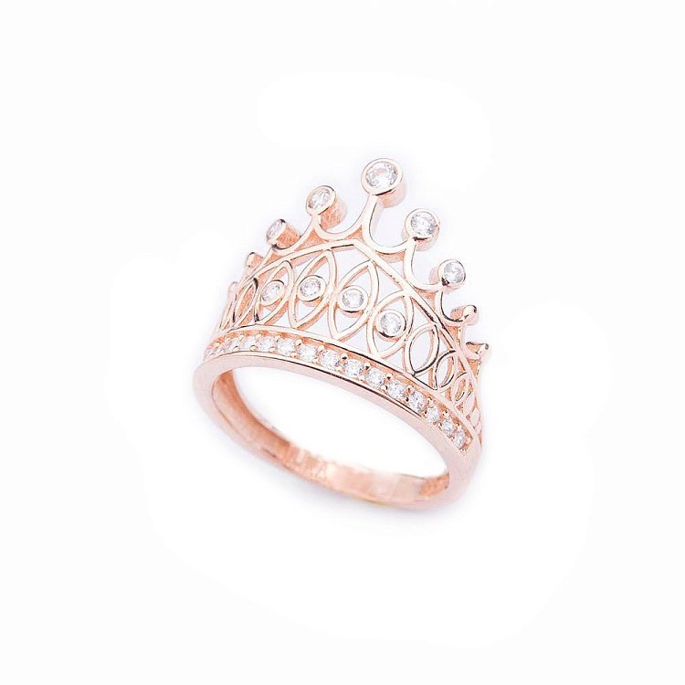 Золота каблучка "Корона" з фіанітами к04533 від ювелірного магазину Онікс