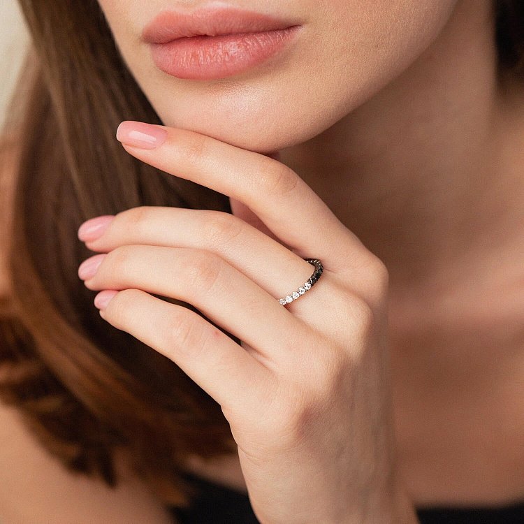 Золота каблучка з білими та чорними діамантами кб0470di від ювелірного магазину Онікс - 3