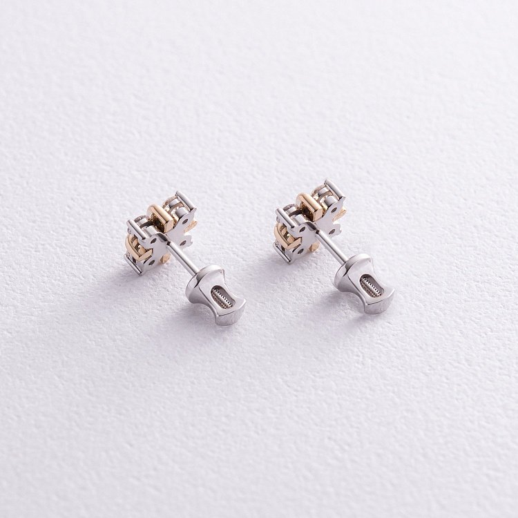 Золотые серьги - пусеты "Клевер" с бриллиантами 334841121 от ювелирного магазина Оникс - 4