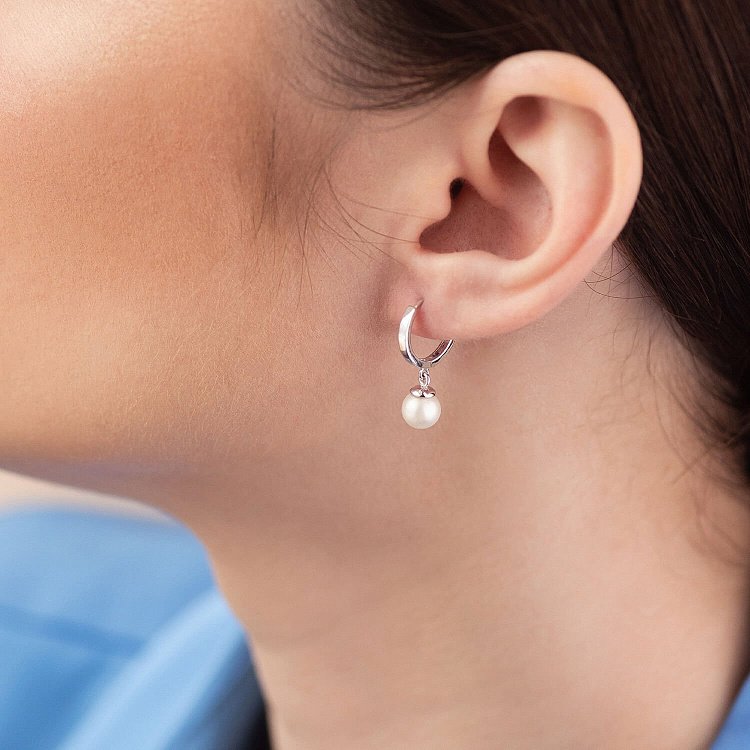 Серьги - кольца с жемчугом (белое золото) с08358 от ювелирного магазина Оникс - 4