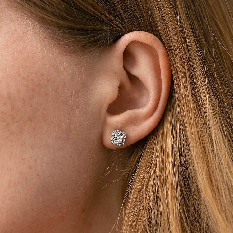 Золоті сережки - пусети "Конюшина" (діаманти) 333811121 від ювелірного магазину Онікс - 3