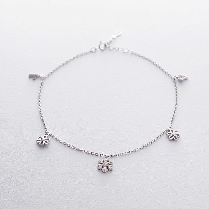 Серебряный браслет на ногу с фианитами 14933