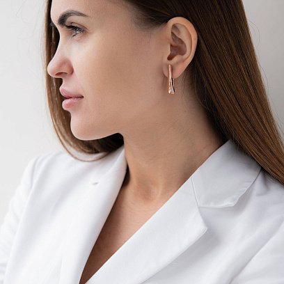 Золотые серьги на английской застежке (фианит) с07029 №2