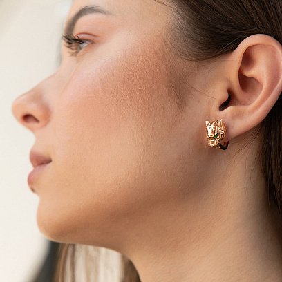 Золоті сережки "Пантери" з фіанітами с08493 №4