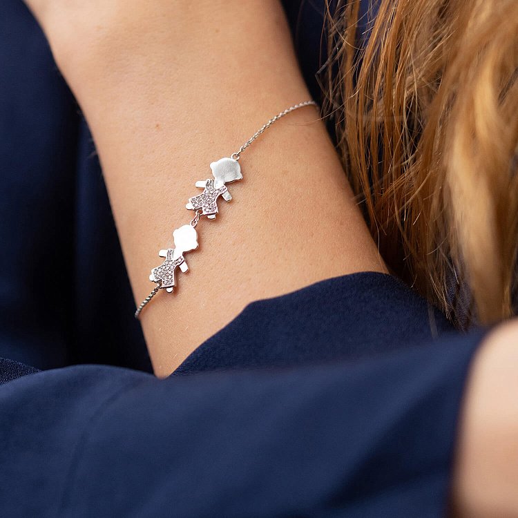 Золотий браслет "Два хлопчика" з фіанітами б04110 від ювелірного магазину Онікс - 3