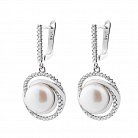 Срібні сережки з культ. прісн. перлами і фіанітами 121801 от ювелирного магазина Оникс