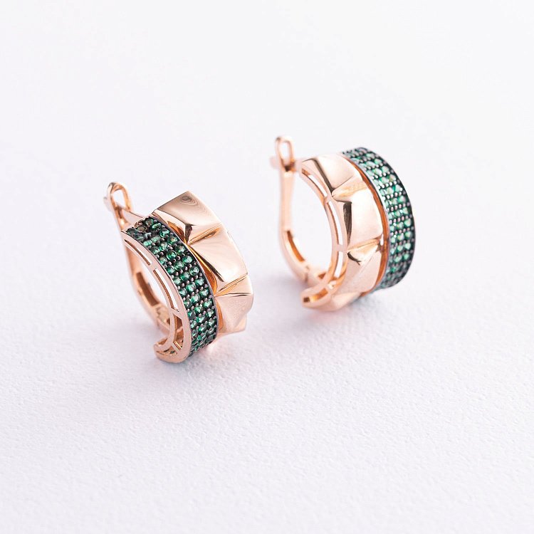 Золоті сережки з зеленими фіанітами с05526 від ювелірного магазину Онікс