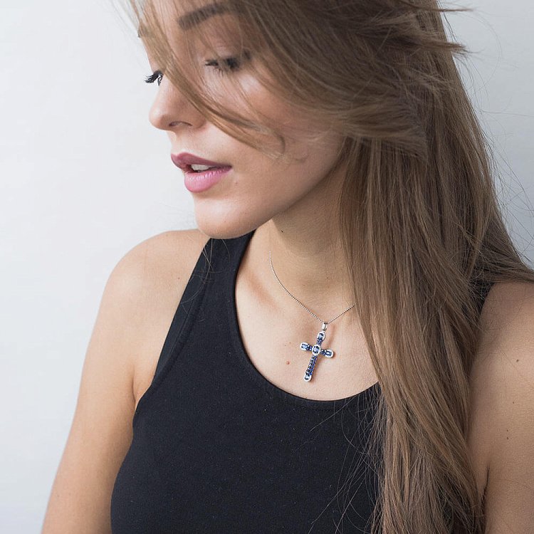 Золотий хрестик з сапфірами і діамантами пб0059gm від ювелірного магазину Онікс - 5