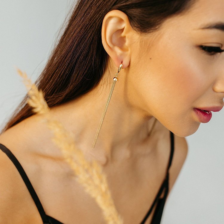 Золоті висячі сережки "Дощ" 480051 від ювелірного магазину Онікс - 7