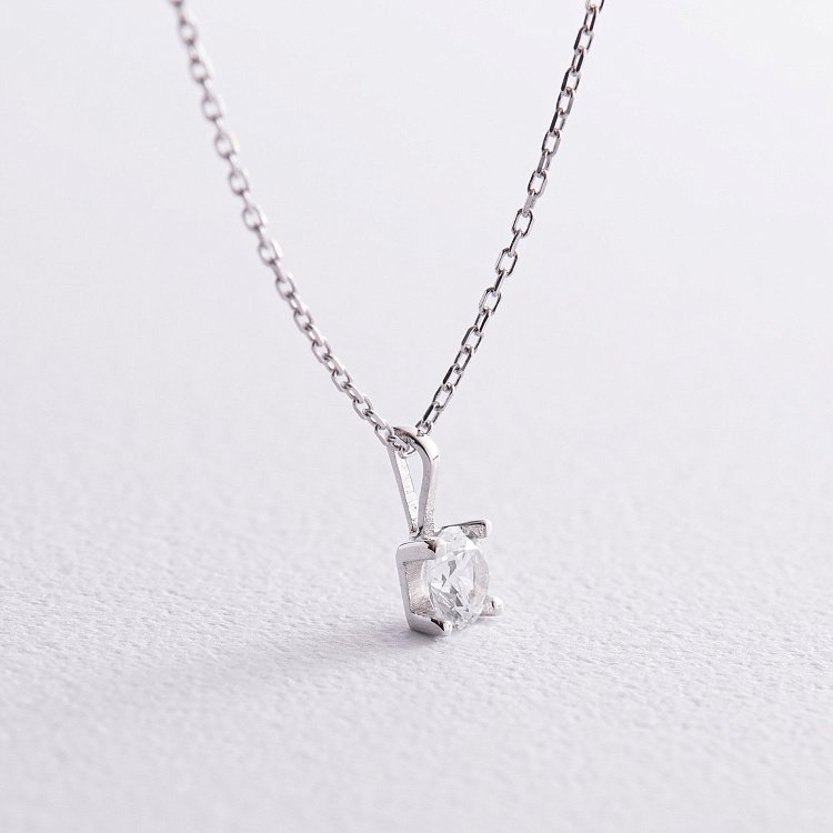 Кольє з одним фіанітом в білому золоті кол02351 від ювелірного магазину Онікс