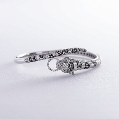 Жесткий серебряный браслет "Пантера" с фианитами 386б №3
