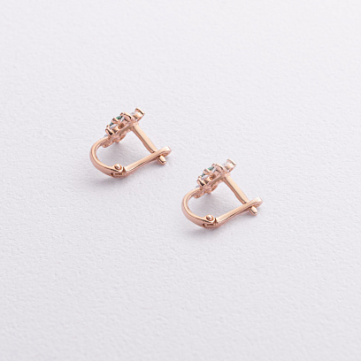 Дитячі золоті сережки "Квіточки" з фіанітами зеленими фіанітами с03612 №5