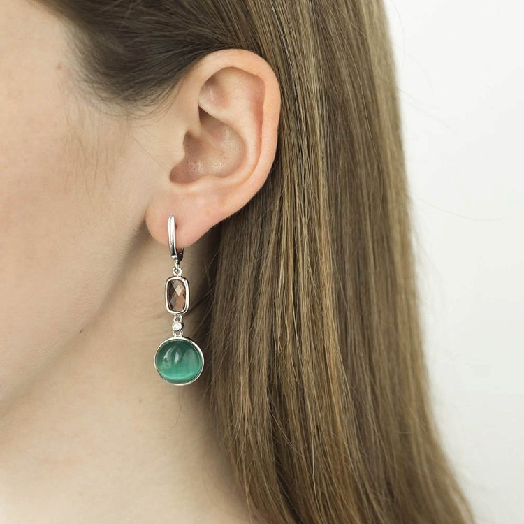 Срібні сережки (ім.улексит,фіаніт) 122282 від ювелірного магазину Онікс - 2