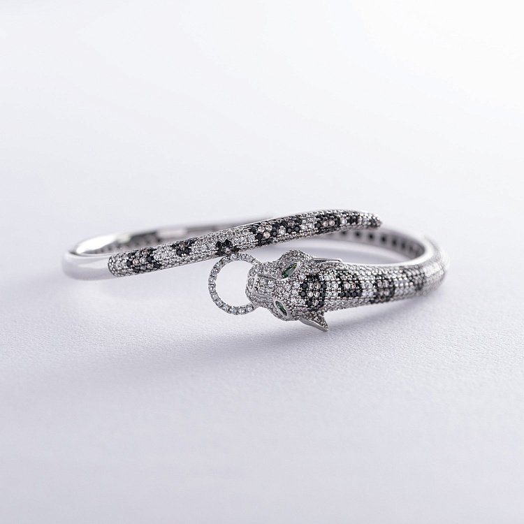 Жесткий серебряный браслет "Пантера" с фианитами 386б от ювелирного магазина Оникс - 2