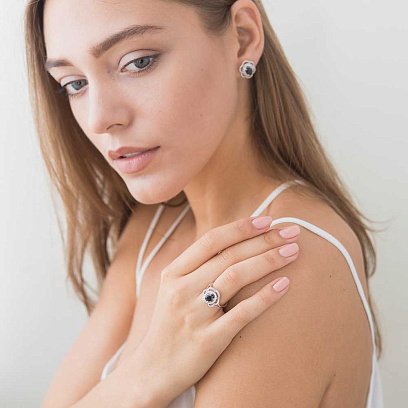 Золотое кольцо с синим сапфиром и бриллиантами к346 №4