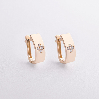 Сережки "Конюшина" в жовтому золоті (фіаніти) с09526