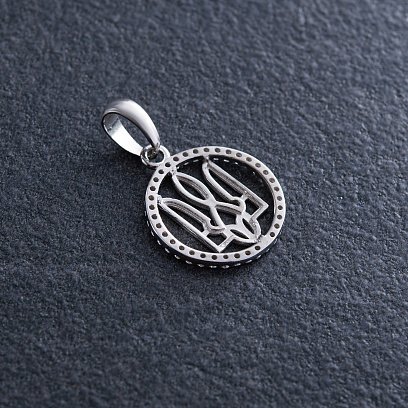 Серебряный кулон "Герб Украины - Тризуб" с фианитами 1059 №6