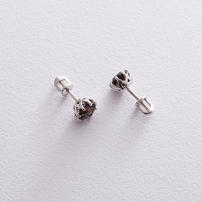 Золотые серьги - пусеты (кварц дымчатый) с06673 №4